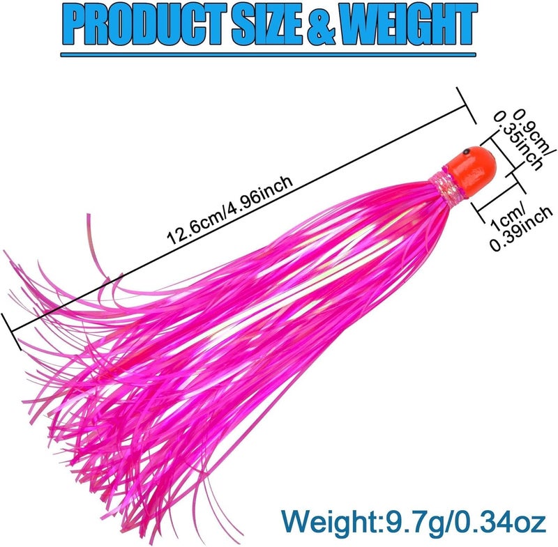 VATEICO Fishing Teaser Lure,5pcs/10pcs Mylar Flash Teaser Tail with Weighted Jig Head Bullet Sinker 0.3oz Strips Bucktail Teaser Trolling Skirts Hair for Saltwater Freshwater - Image 3